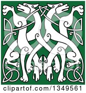 Poster, Art Print Of White Celtic Wild Dog Knot On Green 3