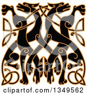 Clipart Of A Black Celtic Wild Dog Knot Outlined In Orange 2 Royalty Free Vector Illustration