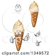 Clipart Of A Cartoon Face Hands And French Vanilla Ice Cream Waffle Cones Royalty Free Vector Illustration