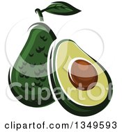 Clipart Of Cartoon Halved And Whole Avocados Royalty Free Vector Illustration
