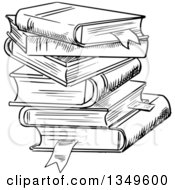 Poster, Art Print Of Black And White Sketched Messy Stack Of Books