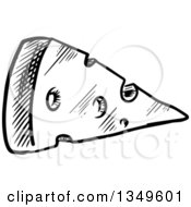 Clipart Of A Black And White Sketched Wedge Of Cheese Royalty Free Vector Illustration
