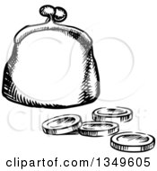Black And White Sketched Coin Purse And Change