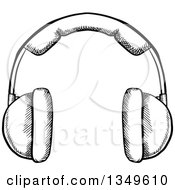 Clipart Of A Black And White Sketched Headphones Royalty Free Vector Illustration