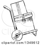 Poster, Art Print Of Black And White Sketched Dolly Hand Truck With Boxes