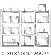 Poster, Art Print Of Black And White Sketched Warehouse Rack With Boxes