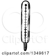 Clipart Of A Black And White Sketched Thermometer Royalty Free Vector Illustration