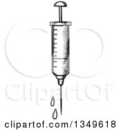 Clipart Of A Black And White Sketched Vaccine Syringe Royalty Free Vector Illustration