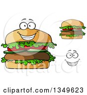 Clipart Of A Cartoon Face Hands And Hamburgers Royalty Free Vector Illustration