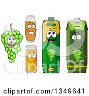 Poster, Art Print Of Happy Bunch Of Green Grapes Character Juice Glasses And Cartons 2