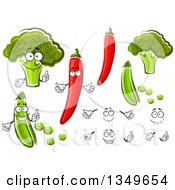 Clipart Of Cartoon Faces Hands Broccoli Peppers And Peas Royalty Free Vector Illustration
