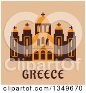 Poster, Art Print Of Flat Design Building Of Saint Andrew Cathedral Over Greece Text On Beige