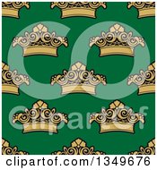 Poster, Art Print Of Seamless Pattern Background Of Gold Crowns On Green