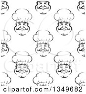 Clipart Of A Seamless Background Design Pattern Of Black And White Chubby Male Chef Faces Royalty Free Vector Illustration