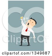 Poster, Art Print Of Flat Design White Businessman Taking Vitamins Or Drugs Over Blue