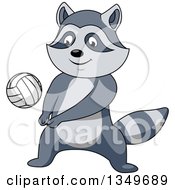 Poster, Art Print Of Cartoon Raccoon Playing Volleyball