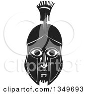 Poster, Art Print Of Black And White Woodcut Spartan Soldier Face In A Helmet