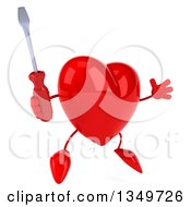 Clipart Of A 3d Heart Character Holding A Screwdriver And Jumping Royalty Free Illustration by Julos