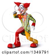 Clipart Of A 3d Funky Clown Facing Left And Searching With A Magnifying Glass Royalty Free Illustration