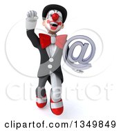 Clipart Of A 3d White And Black Clown Holding An Email Arobase At Symbol And Flying Royalty Free Illustration by Julos