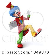 Clipart Of A 3d Colorful Clown Dancing And Holding An Envelope Royalty Free Illustration