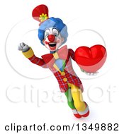 Clipart Of A 3d Colorful Clown Holding A Love Heart And Flying Royalty Free Illustration by Julos