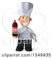 Clipart Of A 3d Short White Male Chef Holding A Soda Bottle Royalty Free Illustration