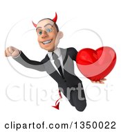 Clipart Of A 3d Young White Devil Businessman Holding A Love Heart And Flying Royalty Free Illustration