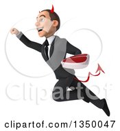 Clipart Of A 3d Young White Devil Businessman Holding A Beef Steak And Flying Royalty Free Illustration