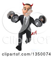 Clipart Of A 3d Young White Devil Businessman Working Out And Running With Dumbbells Royalty Free Illustration by Julos