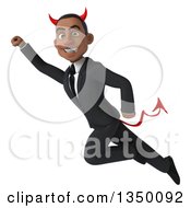 Clipart Of A 3d Young Black Devil Businessman Flying Royalty Free Illustration