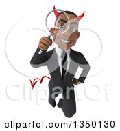 Clipart Of A 3d Young Black Devil Businessman Flying And Searching With A Magnifying Glass Royalty Free Illustration by Julos