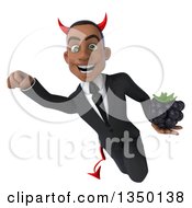 Clipart Of A 3d Young Black Devil Businessman Holding A Blackberry And Flying Royalty Free Illustration by Julos