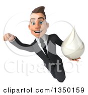 Clipart Of A 3d Young White Businessman Holding A Milk Soap Or Shampoo Drop And Flying Royalty Free Illustration