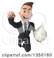 Clipart Of A 3d Young White Businessman Holding A Milk Soap Or Shampoo Drop And Flying Royalty Free Illustration