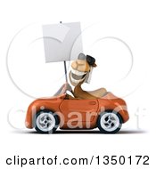 Clipart Of A 3d Arabian Camel Wearing Sunglasses Holding A Blank Sign And Driving An Orange Convertible Car To The Left Royalty Free Illustration