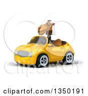 Clipart Of A 3d Arabian Business Camel Driving A Yellow Convertible Car To The Left Royalty Free Illustration