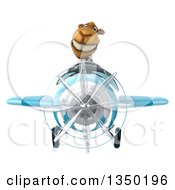 Clipart Of A 3d Business Camel Aviator Pilot Flying A Blue Airplane Royalty Free Illustration