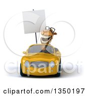 Clipart Of A 3d Bespectacled Business Camel Holding A Blank Sign And Driving A Yellow Convertible Car Royalty Free Illustration by Julos