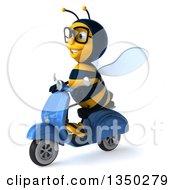 Clipart Of A 3d Bespectacled Male Bee Driving A Blue Scooter To The Left Royalty Free Illustration