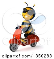 Clipart Of A 3d Male Bee Wearing Sunglasses And Driving A Red Scooter To The Left Royalty Free Illustration
