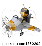 Clipart Of A 3d Male Bee Aviator Pilot Wearing Sunglasses And Flying A White And Yellow Airplane To The Left Royalty Free Illustration