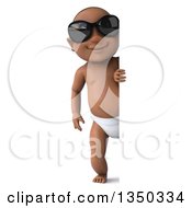 Clipart Of A 3d Full Length Black Baby Boy Wearing Sunglasses And Looking Around A Sign Royalty Free Illustration
