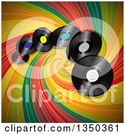 Clipart Of 3d Music Vinyl Record Albums Over A Colorful Vintage Swirl Royalty Free Vector Illustration