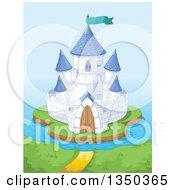 Poster, Art Print Of Blue And White Island Castle Against The Ocean