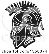 Clipart Of A Black And White Woodcut Hoplight Grecian Spartan Soldier In Profile Royalty Free Vector Illustration by xunantunich #COLLC1350374-0119