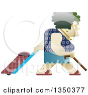 Poster, Art Print Of Senior Woman Walking With A Cane And Rolling Shopping Basket