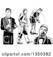 Clipart Of Black And White Bellboy Or Bellhop Hotel Worker Men Royalty Free Vector Illustration by dero