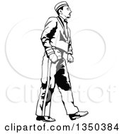 Poster, Art Print Of Black And White Bellboy Or Bellhop Hotel Worker Man Walking