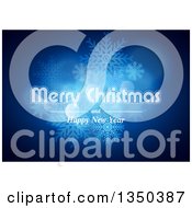 Clipart Of A Merry Christmas And Happy New Year Greeting With Snowflakes And Flares On Blue Royalty Free Vector Illustration